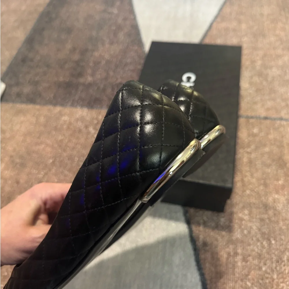 CHANEL Black Quilted Leather Ballet Flats